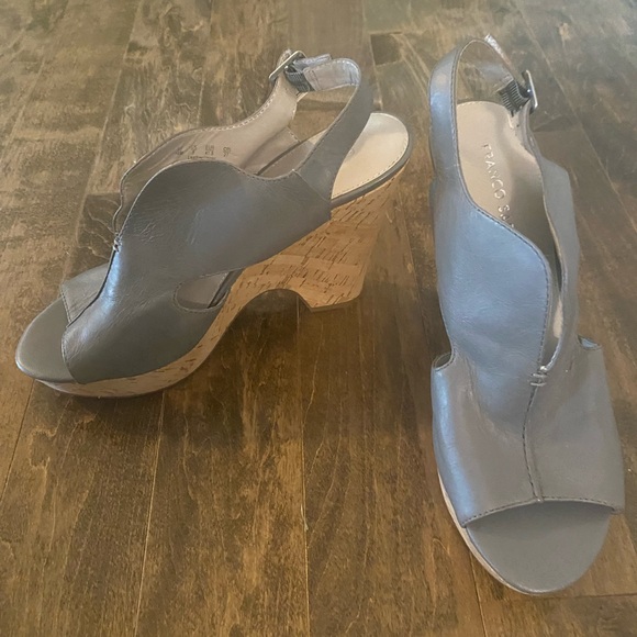 NEW Franco Sarto Grey Leather Cork Wedge Platform Sandals Size 10 M - Picture 1 of 6